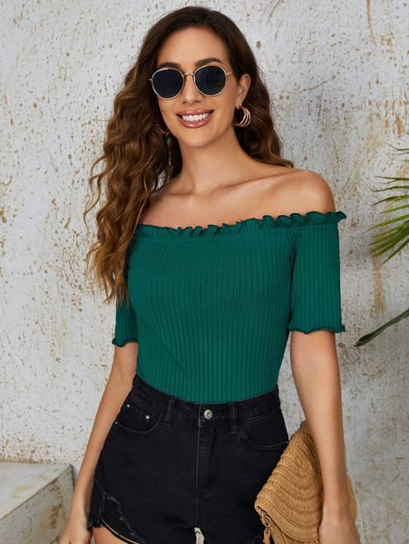 

lettuce trim rib knit t-shirt z2hi#, White