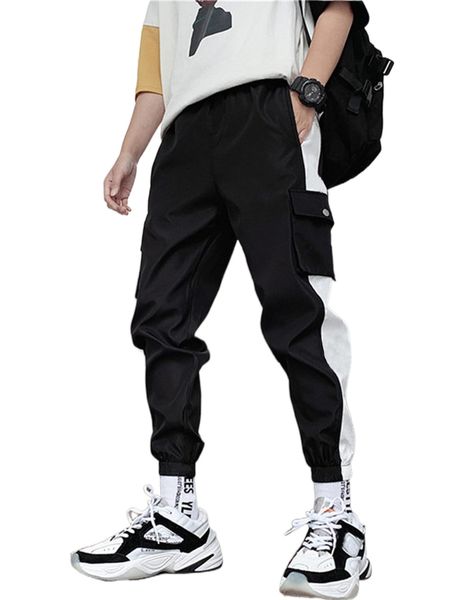 

men side striped flap pocket pants l9nj#, Black