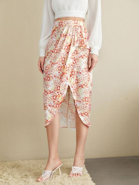 

floral print wrap skirt j5zp#, Black