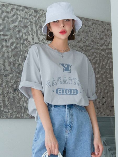 

dazy letter print drop shoulder tee n9cf#, White