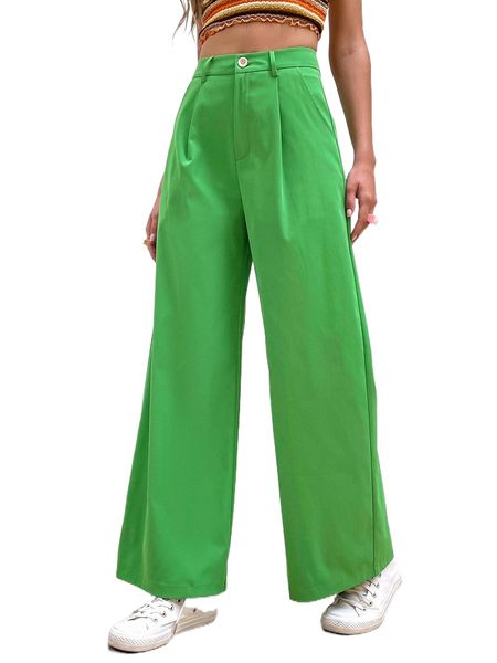 

slant pocket plicated detail wide leg pants 99ky#, Black;white