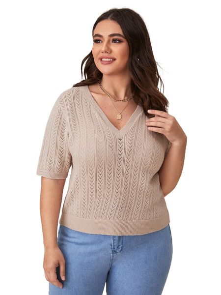 

plus pointelle knit k3g6#, Black