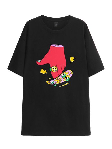 

x by veronchikchik cartoon graphic drop shoulder tee o9se#, White