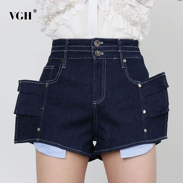 

casual irregular short for women high waist patchwork pocket denim shorts female fashion clothing summer stylish 210507, White;black