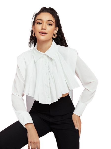 

x alexia garro kramer fold pleat button through crop blouse f8h3#, White