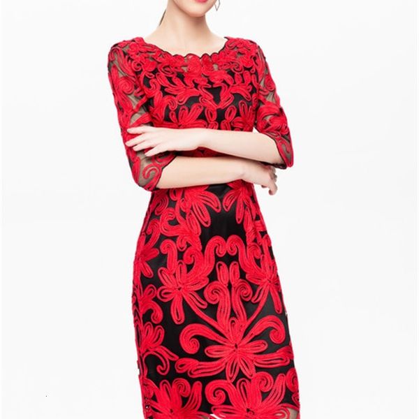 

casual dresses autumn style temperament elegant fashion women's dress slim embroidered large scn4, Black;gray