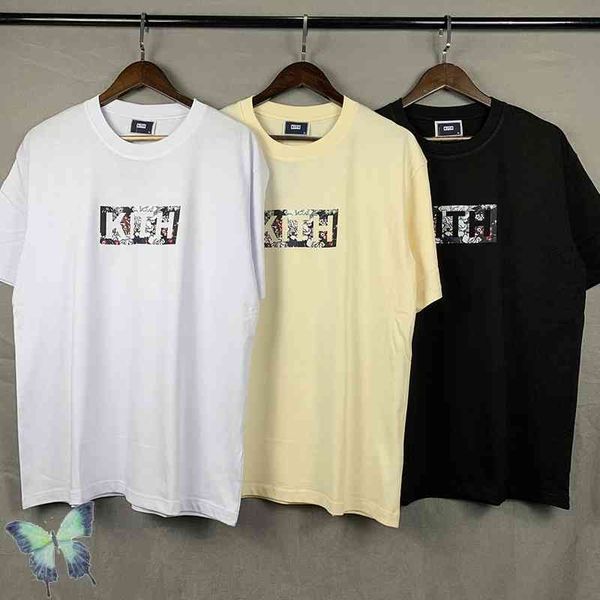 

t-shirt men women kith box casual floral square print high quality, White;black
