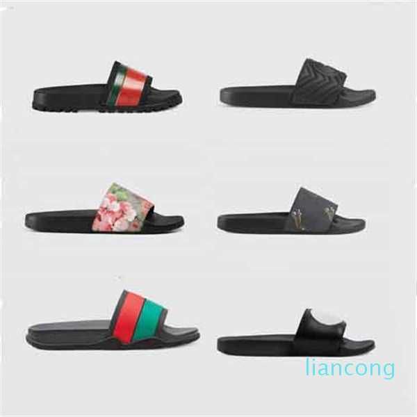 

designer g rubber slide sandal floral brocade men slipper gear bottoms flip flops women striped beach causal slippers with box size 35-, Black