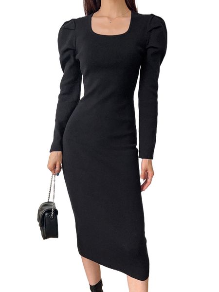 

dazy scoop neck puff sleeve sweater dress h6af#, White;black