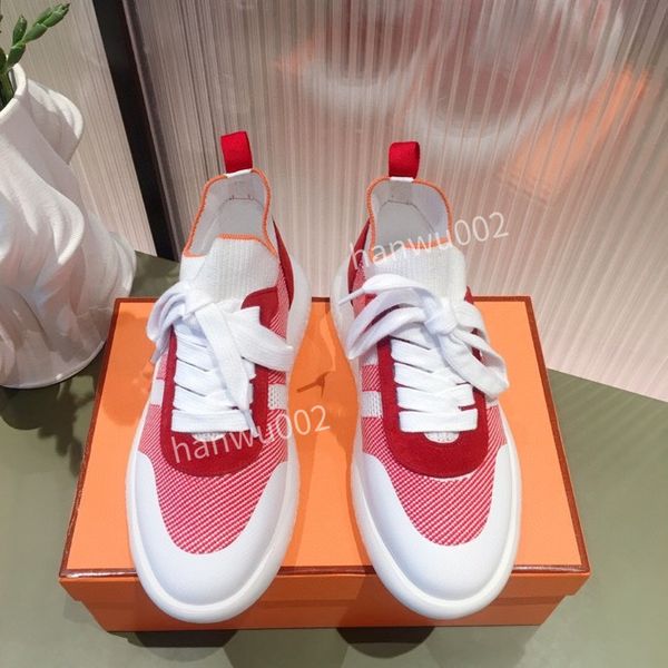 

designer sneakers shoe women mens casual shoes calfskin platform trainer white technical shoe knit retro patchwork sneaker, Black