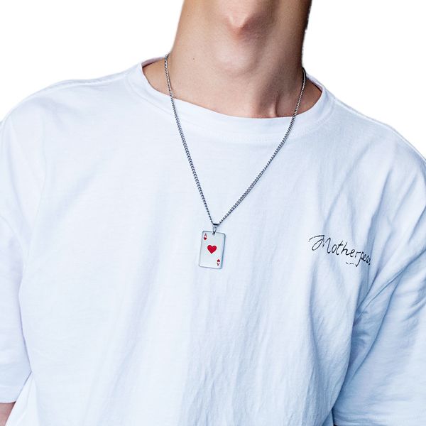 

pendant necklaces men's retro poker hearts spades a punk rock hip hop fashion necklace boy birthday gift jewelry party wholesale, Silver