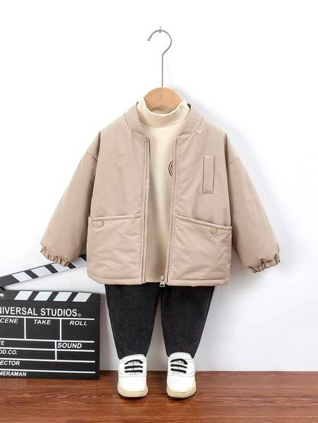 

toddler boys 1pc drop shoulder baseball collar winter coat she, Blue;gray
