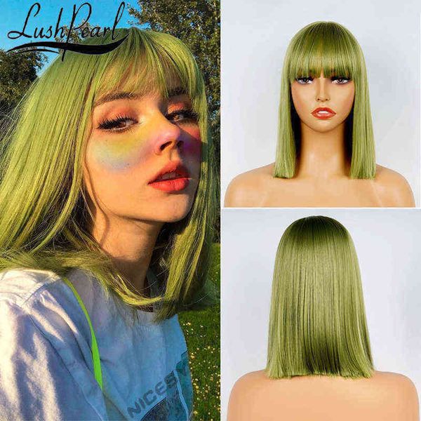 

synthetic wigs short straight bob with bangs for women middle part nature black red pink orange green blonde cosplay hairs 220525