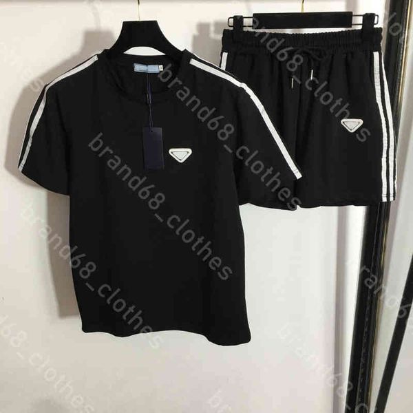 

summer women tracksuit luxury shorts two piece pants simple cotton short sleeve shirts triangle logo pr..da brand womens clothes plus size f, White