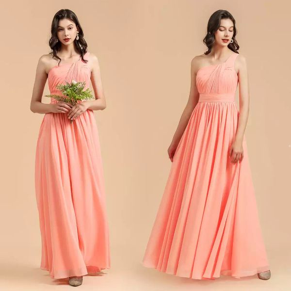 NOVITÀ Chiffon estivo Abiti da damigella d'onore rosa arancione Eleganti pieghe monospalla Abiti lunghi da damigella d'onore per ospiti di nozze Abito da sera su misura 50 colori