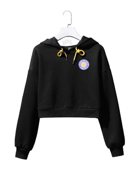 

x kreatingwithk patched detail drawstring hoodie t74o#, Black