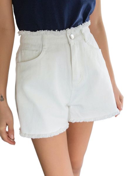 

dazy raw trim slant pockets denim shorts z966#, White;black
