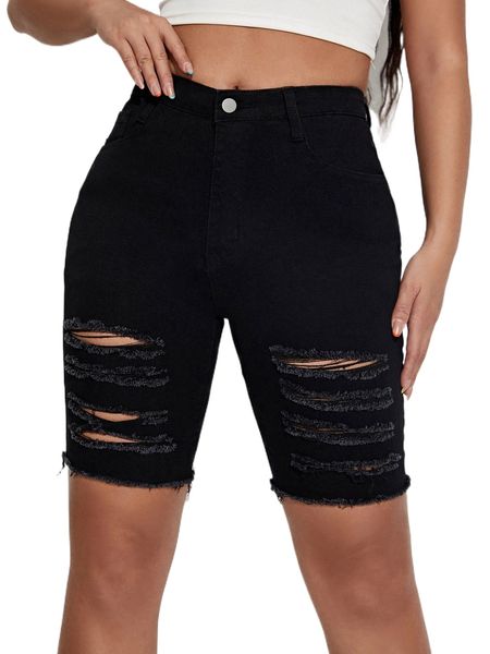 

ripped raw hem denim shorts l2xm#, White;black
