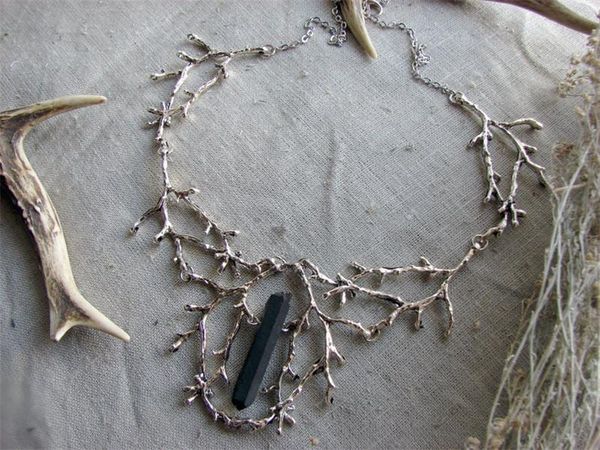 

choker goth branches forest raw quartz natural stone mineral neckalce for women pendant jewlery wiccan, Golden;silver