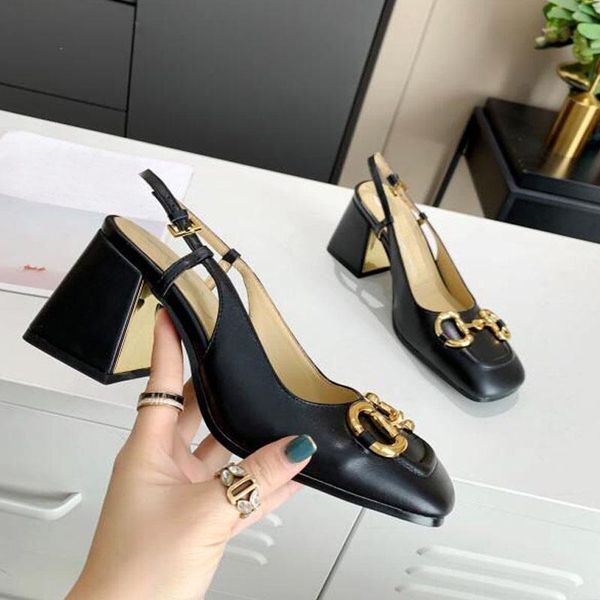 

designer double g sandals women high heels shoe leather ponytail buckle shoes fashion summer sandal waterproof platform thick heel brid nhwk, Black