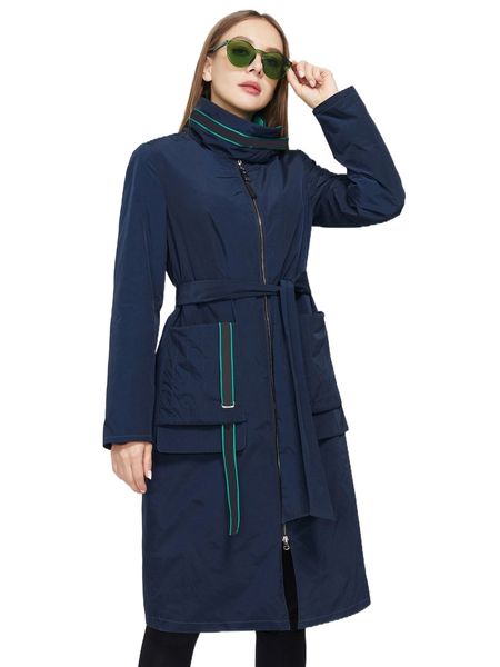 

ziai tape detail belted zip up coat l6ms#, Black