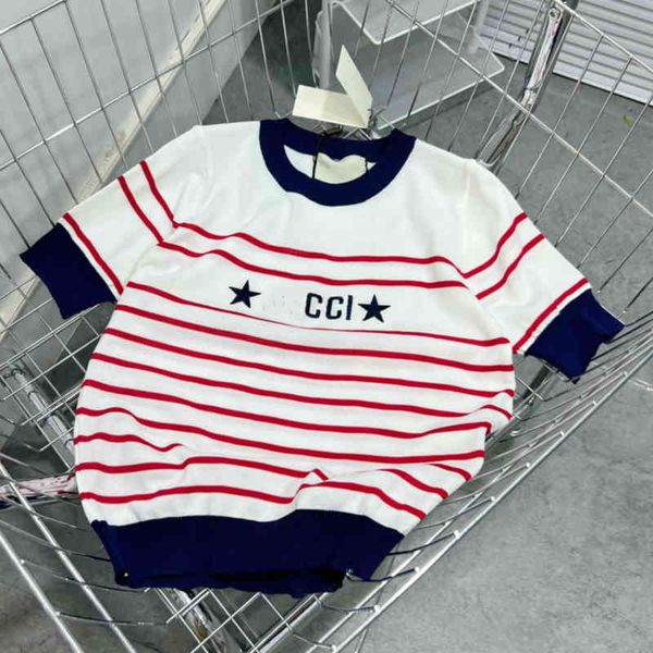 

tee t-shirts stripe five pointed star embroidery round neck short sleeve knit stripe white female short sleeve breathable in summer