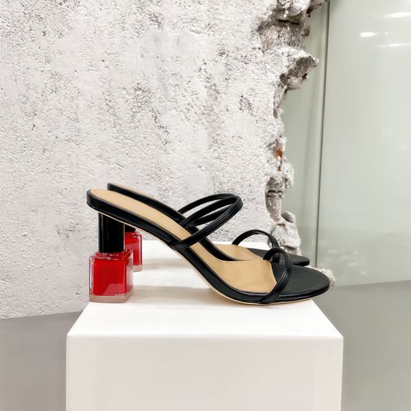 

2022 lady designer summer women sandals open toe nail polish sandalias genuine leather high heels stiletto stripper zapatos mujer shoes, Black