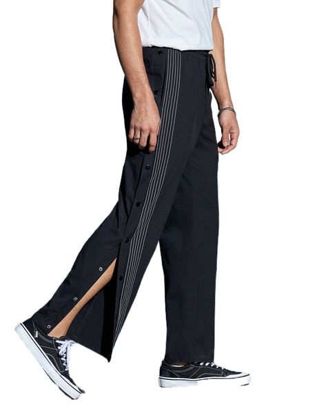 

men striped print button detail pants a2kr#, Black