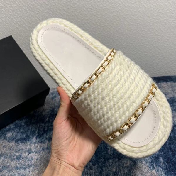 

luxury fashion slippers slide designer women gloden edge sandals soft knitted pile fabric street stylish woman shoes summer scuffs sandal si, Black