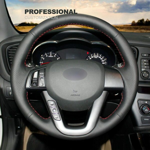 

diy custom black genuine leather steering wheel cover for kia k5 optima 2011-13