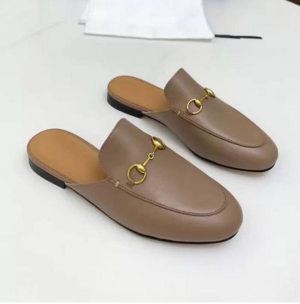 

22s summer design sandals leather loafers ladies slippers ladies casual mules metal buckle low heel pattern belt box, Black