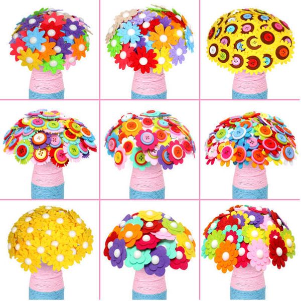 

40pcs creative button-made flower for children kids diy handcraft bouquet development button craft toy wholesale