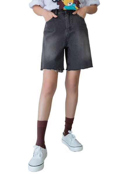 

dazy frayed hem wide leg denim shorts q4p3#, White;black