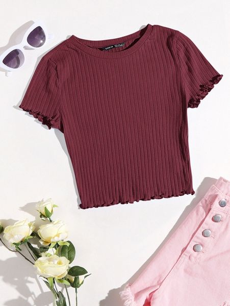 

solid lettuce trim rib-knit tee h8ra#, White