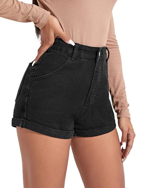 

rolled hem denim shorts m1qg#, White;black