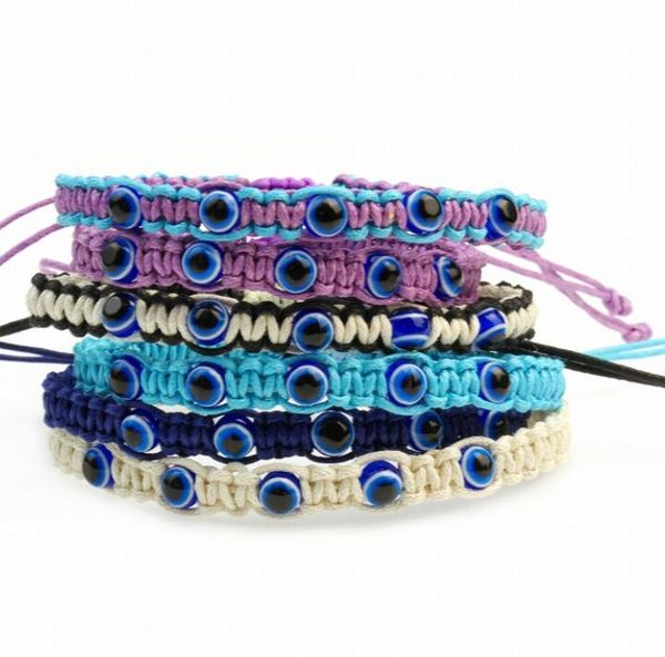 Bracciale con fili di perline fatti a mano Turchia Blu Braccialetto con ciondolo occhio diabolico per le donne Corda intrecciata Corda perline Fatima Bracciale con catena Gioielli di moda all'ingrosso