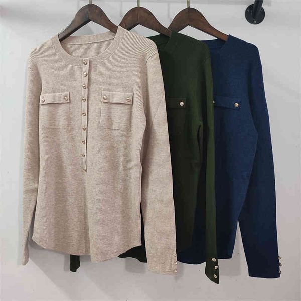

women's knits tees french cabinet metal buckle with wool long sleeve thin pit strip slim fit comfortable bottomed sweater women's, White