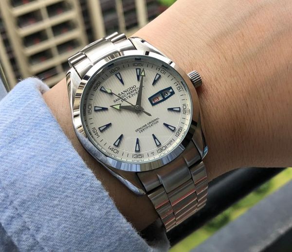 

wristwatches 40mm sangdo business watch 21 jewels automatic self-wind movement mechanical watches auto date men's 047a, Slivery;brown