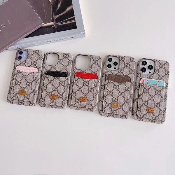 Casos de telefone celular de designer de luxo com bolso de cartão para iPhone 13 12 11Promax x xr xs estojo tpu couro g cartas designers s22 s20 s21ultra Note20utra s21plus s22p tampa