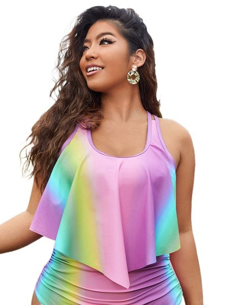 

plus ombre cross back hanky hem tankini b6o3#, White;black