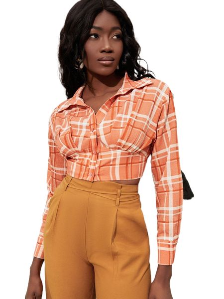 

plaid plicated detail blouse u4lb#, White