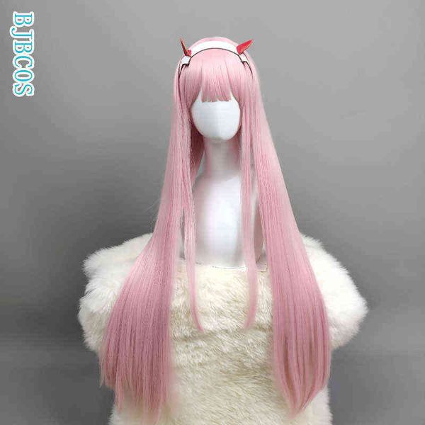 

anime darling in the franxx 02 cosplay wigs zero two wigs without headwear 100cm long pink synthetic hair perucas cosplay wig t220813, Black;red