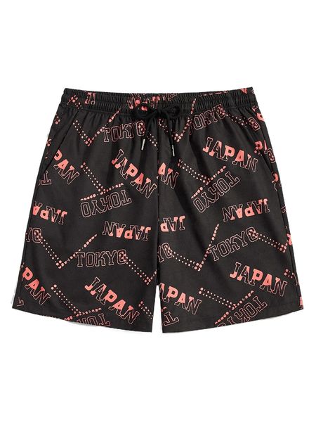 

romwe guys letter graphic shorts 500k#, White;black