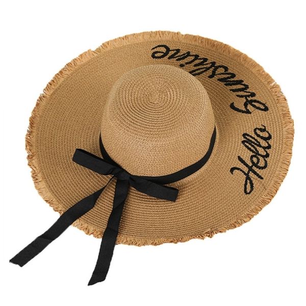 Женщины большие соломенные шляпы личность вышивка на открытом воздухе пляжная шляпа бабочка аксессуары 220607