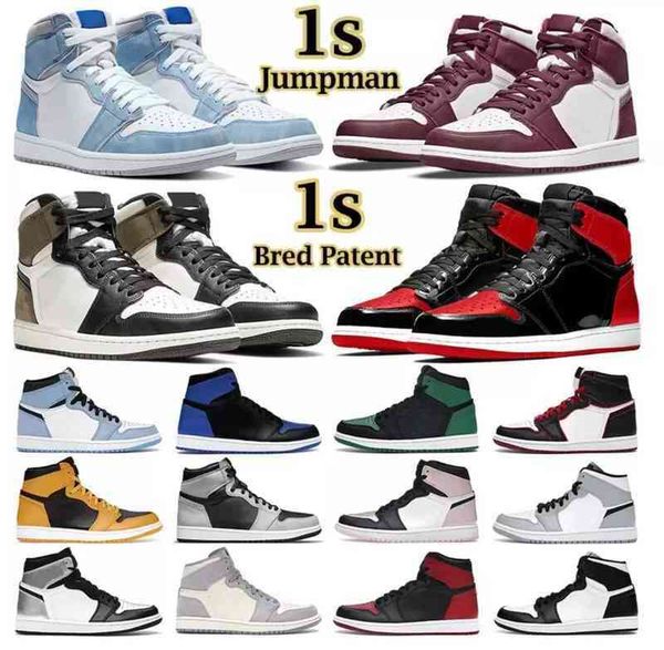

2022 men women basketball shoes 1s jumpman 1 high mid bordeaux atmosphere bred patent university blue hyper royal pale ivory mens, Black;white