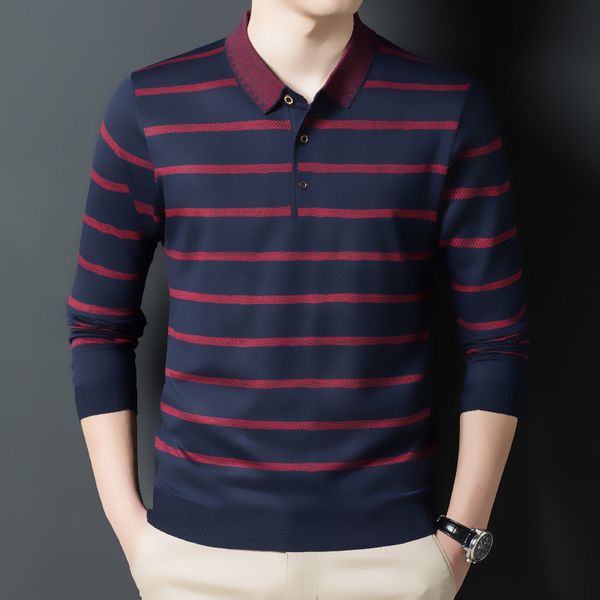 

designer cotton mens polo shirts with long sleeve autumn striped collared shirt for male loose fit slim polo shirt korean clothi, White;black