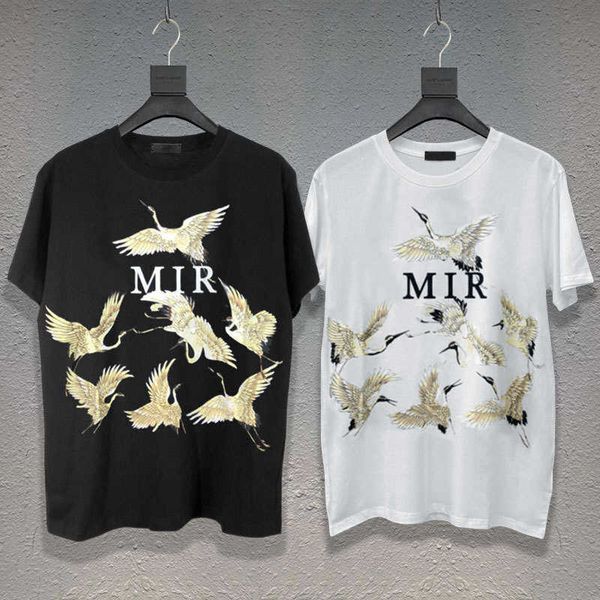 

high-quality tee o-neck bird print mens short t-shirt summer pullover shirt for men animal tees shirt homme outfits, White;black