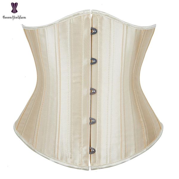 

solid underbust corset spiral steel boned corsets satin waist slimming korset front busk weight loss gothic daily busiter, Black;white
