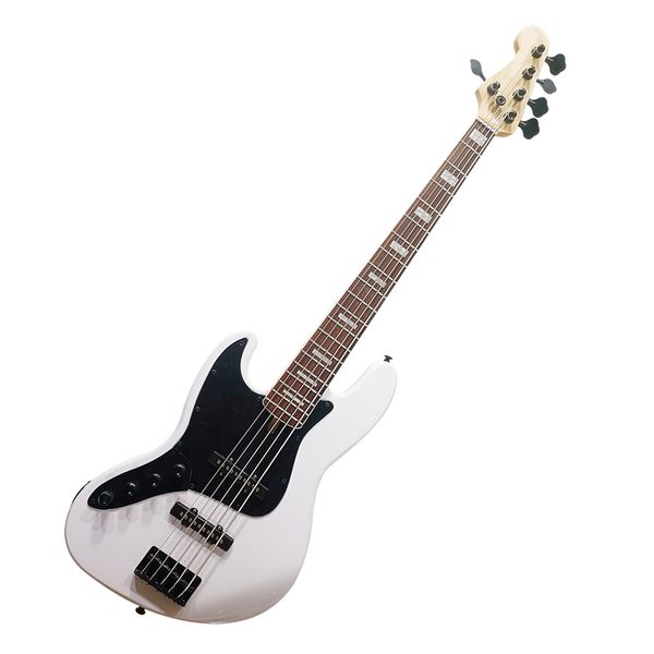 

5 strings left hand white electric bass guitar with rosewood fretboard