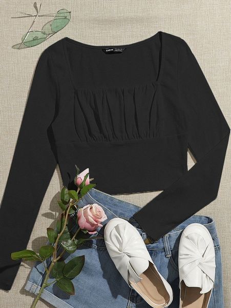 

square neck ruched bust crop 62uo#, White
